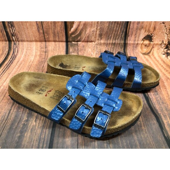 Birkenstock Birkis Xenia Blue 3 Strap Sandals Soft Womens 37 / 6 (5e3) - Picture 3 of 10